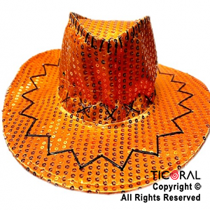 SOMBRERO COWBOY LENTEJUELA NARANJA X 1